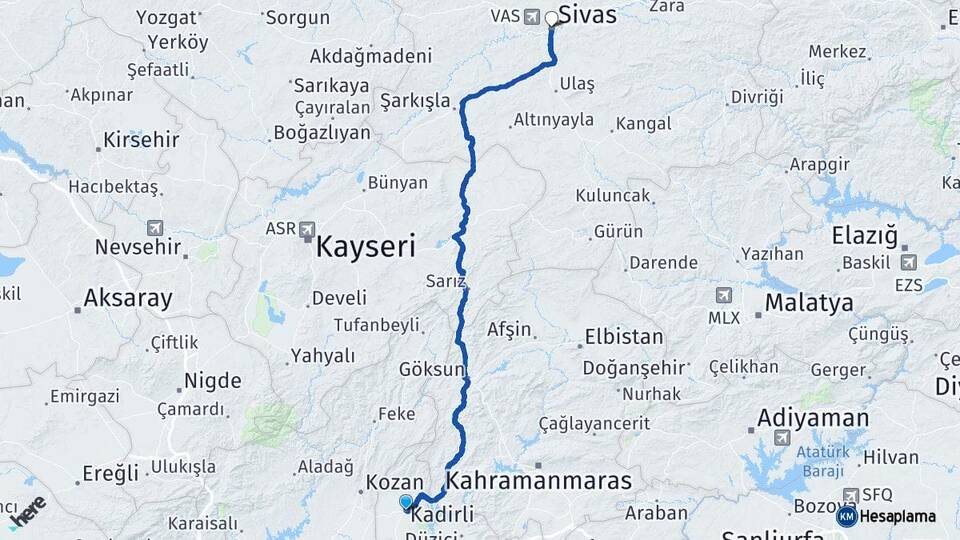 Osmaniye Kadirli Sivas Arası Kaç Km - Yol Haritası