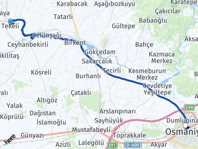 Tekeli Osmaniye Otogarı Arası Kaç Km - Yol Tarifi