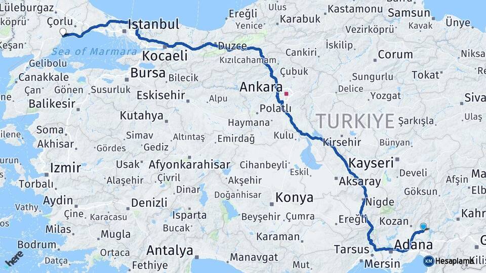 Osmaniye Kadirli Tekirdağ Arası Kaç Km - Yol Haritası