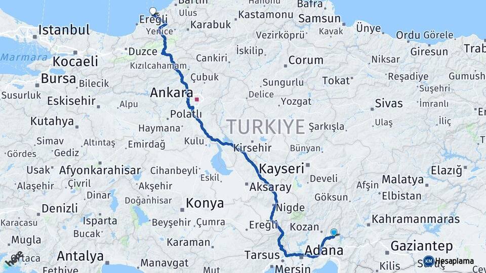 Osmaniye Kadirli Zonguldak Arası Kaç Km - Yol Haritası