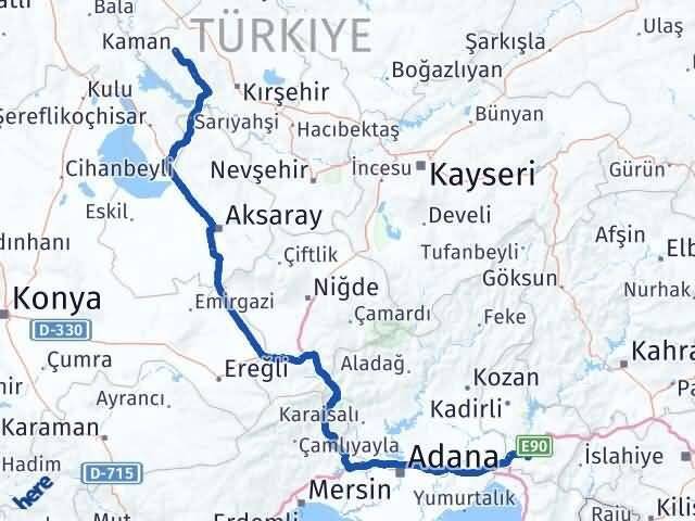 Osmaniye Kaman Kırşehir Arası Kaç Km - Yol Haritası