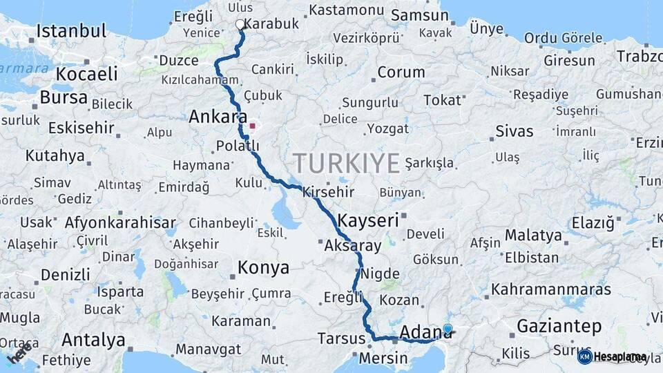 Osmaniye Karabük Arası Kaç Km - Yol Haritası