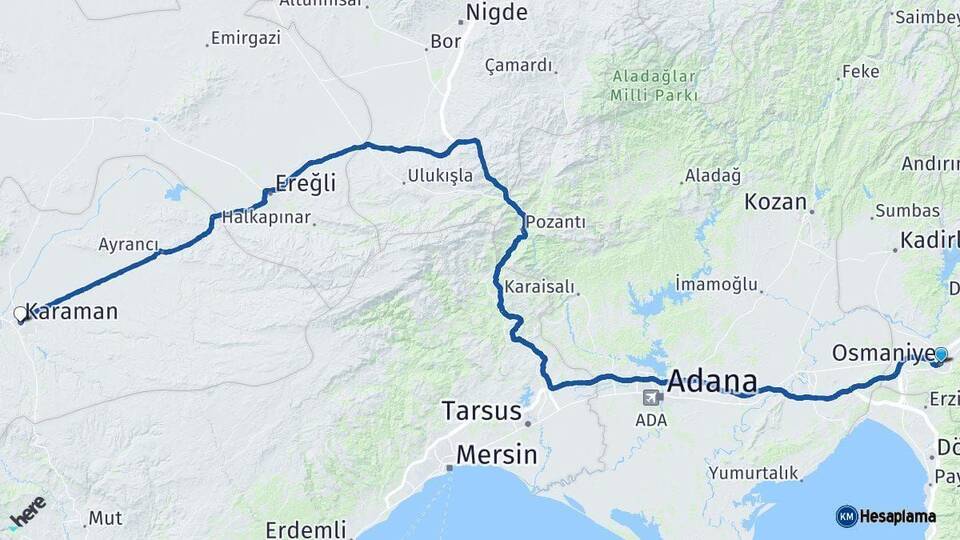 Osmaniye Karaman Arası Kaç Km - Yol Haritası