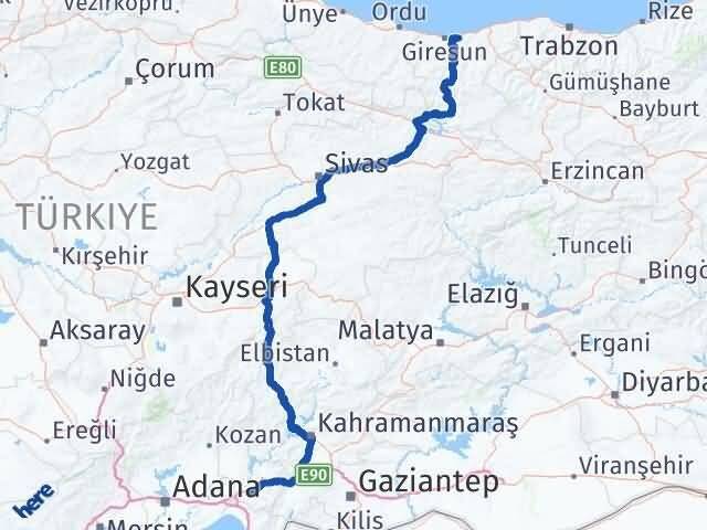 Osmaniye Keşap Giresun Arası Kaç Km - Yol Haritası