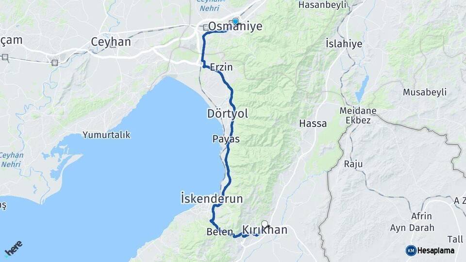 Osmaniye Kırıkhan Hatay Arası Kaç Km - Yol Haritası