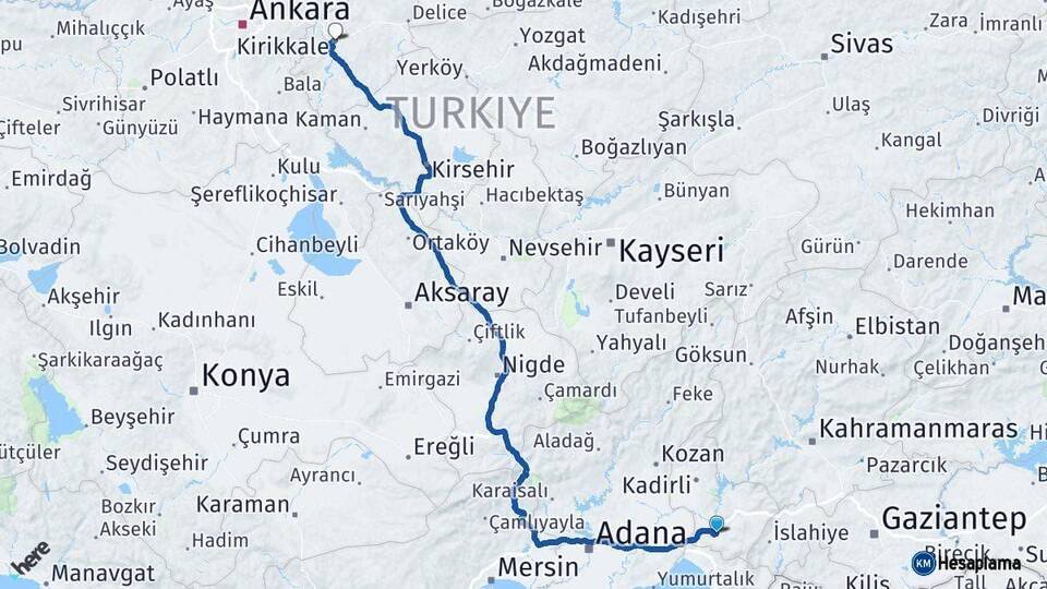 Osmaniye Kırıkkale Arası Kaç Km - Yol Haritası