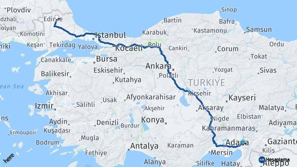 Osmaniye Kırklareli Arası Kaç Km - Yol Haritası