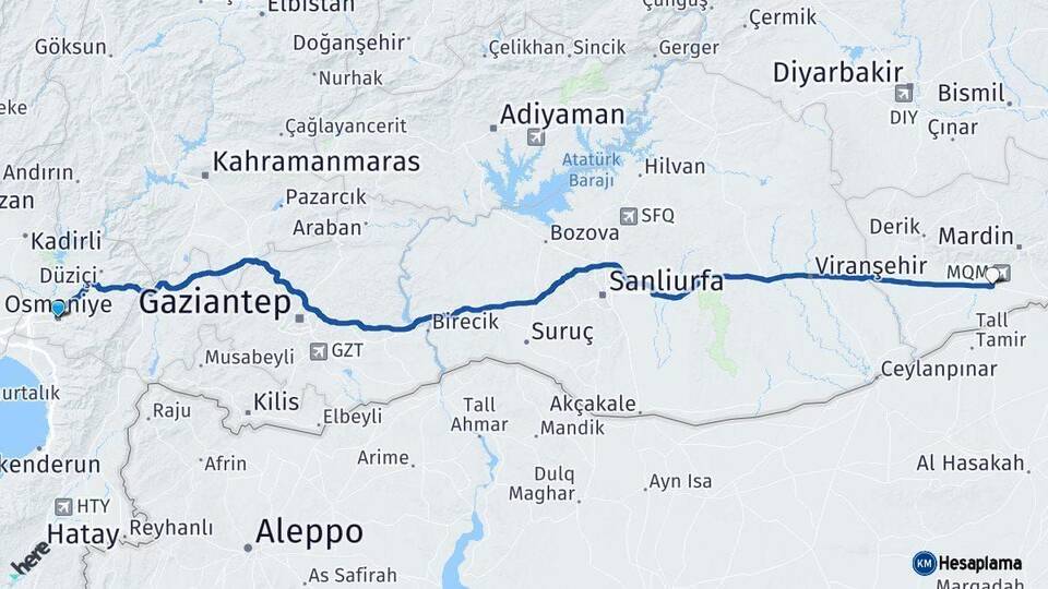 Osmaniye Kızıltepe Mardin Arası Kaç Km - Yol Haritası