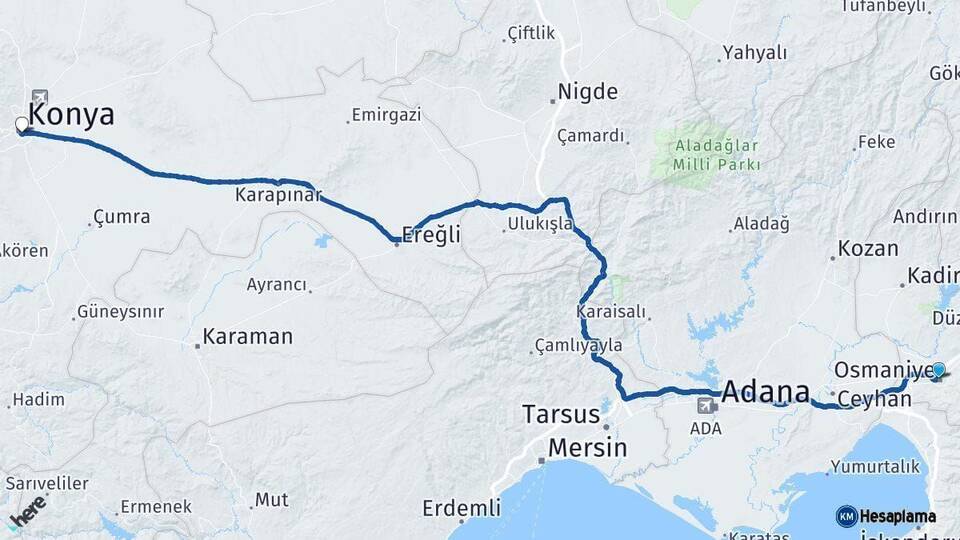 Osmaniye Konya Arası Kaç Km - Yol Haritası
