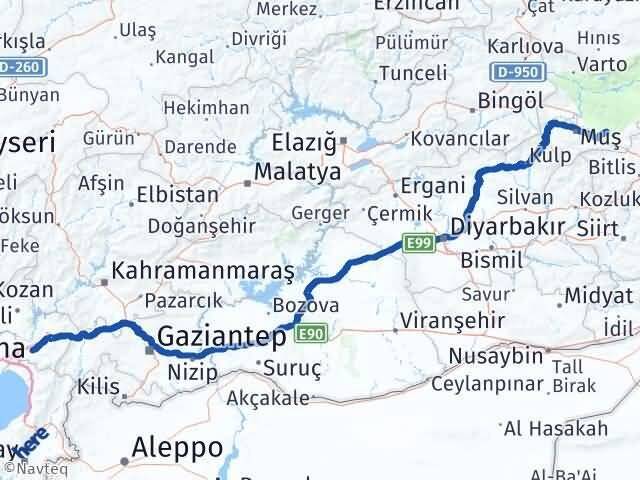 Osmaniye Korkut Muş Arası Kaç Km - Yol Haritası