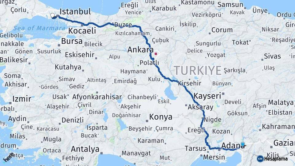 Osmaniye Küçükçekmece İstanbul Arası Kaç Km - Yol Haritası