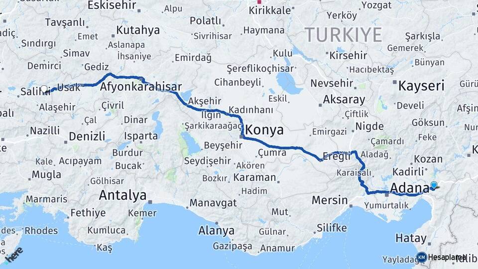 Osmaniye Kula Manisa Arası Kaç Km - Yol Haritası