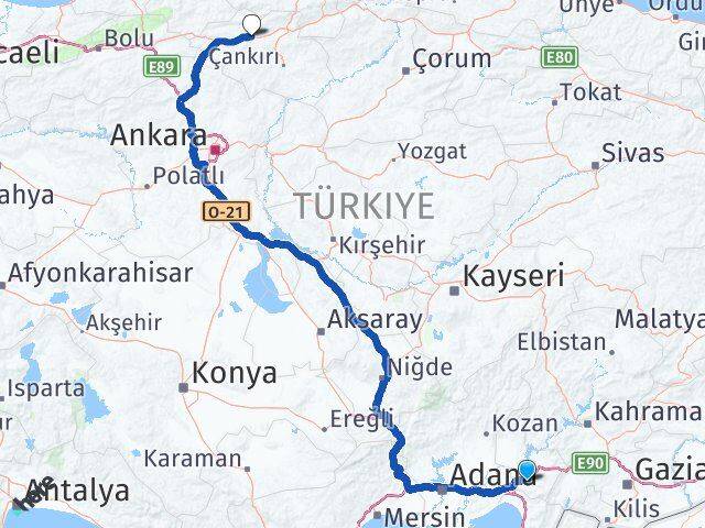 Osmaniye Kurşunlu Çankırı Arası Kaç Km - Yol Haritası