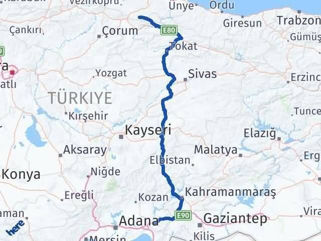 Osmaniye Ladik Samsun Arası Kaç Km - Yol Haritası