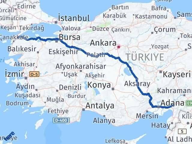 Osmaniye Lapseki Çanakkale Arası Kaç Km - Yol Haritası