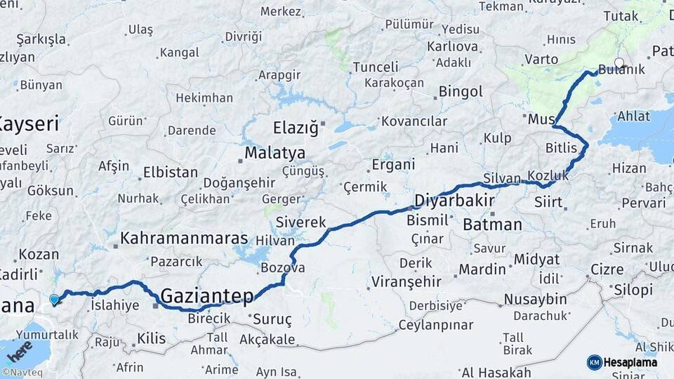 Osmaniye Malazgirt Muş Arası Kaç Km - Yol Haritası