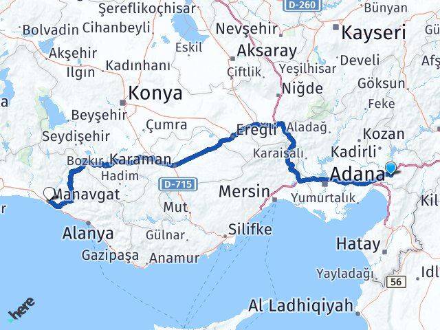 Osmaniye Manavgat Antalya Arası Kaç Km - Yol Haritası