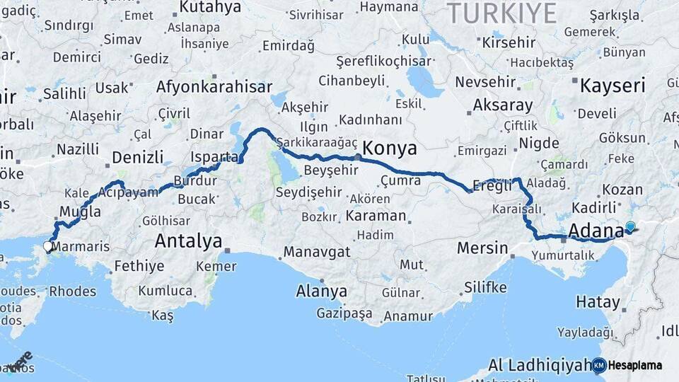 Osmaniye Marmaris Muğla Arası Kaç Km - Yol Haritası