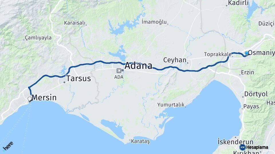 Osmaniye Mersin Arası Kaç Km - Yol Haritası