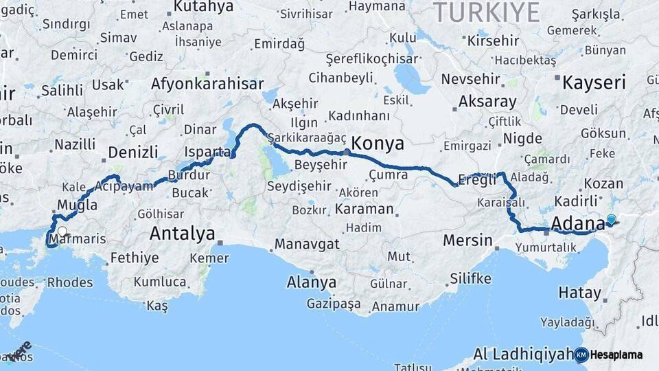 Osmaniye Muğla Arası Kaç Km - Yol Haritası