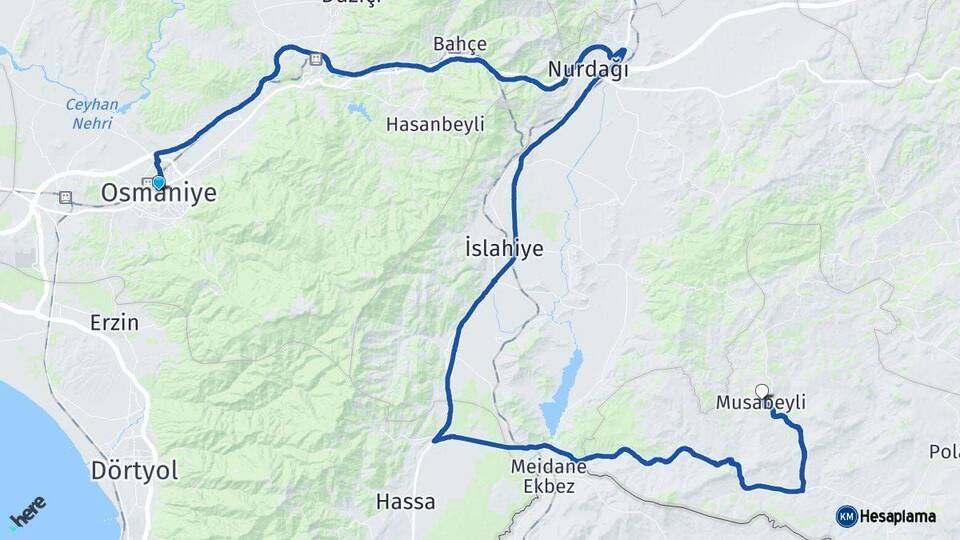 Osmaniye Musabeyli Kilis Arası Kaç Km - Yol Haritası