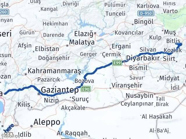 Osmaniye Mutki Bitlis Arası Kaç Km - Yol Haritası