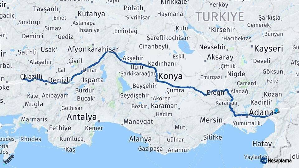 Osmaniye Nazilli Aydın Arası Kaç Km - Yol Haritası