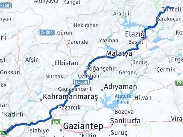 Osmaniye Nazımiye Tunceli Arası Kaç Km - Yol Haritası