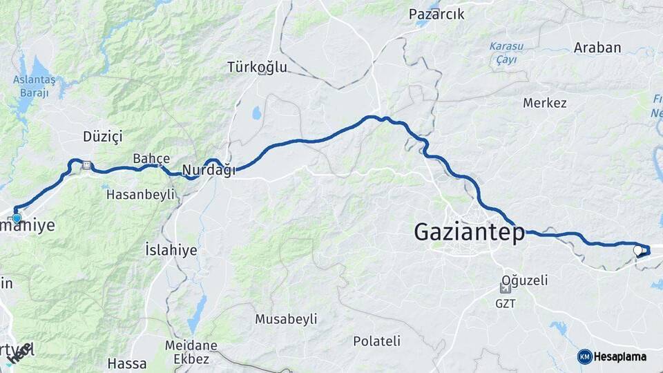 Osmaniye Nizip Gaziantep Arası Kaç Km - Yol Haritası