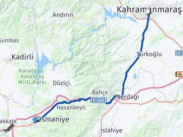 Osmaniye Onikişubat Kahramanmaraş Arası Kaç Km - Yol Haritası