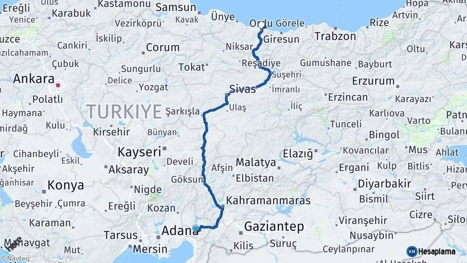 Osmaniye Ordu Arası Kaç Km - Yol Haritası