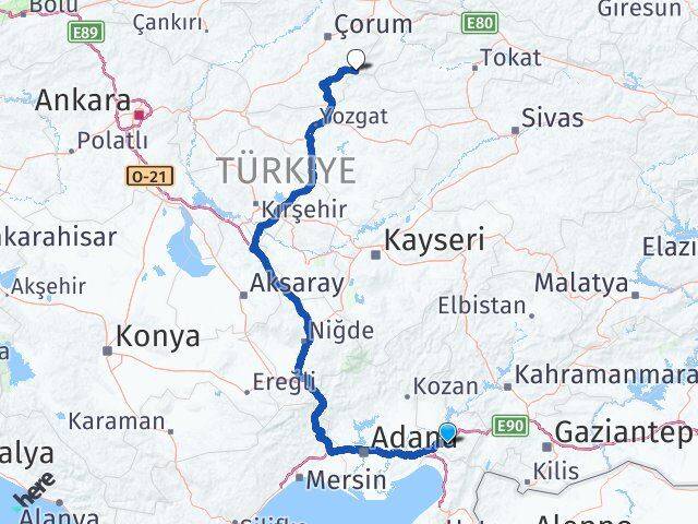Osmaniye Ortaköy Çorum Arası Kaç Km - Yol Haritası