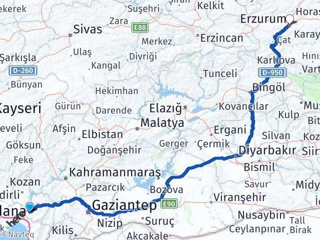 Osmaniye Palandöken Erzurum Arası Kaç Km - Yol Haritası
