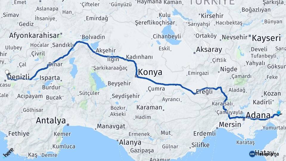 Osmaniye Pamukkale Denizli Arası Kaç Km - Yol Haritası