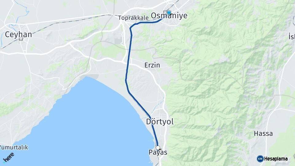 Osmaniye Payas Hatay Arası Kaç Km - Yol Haritası