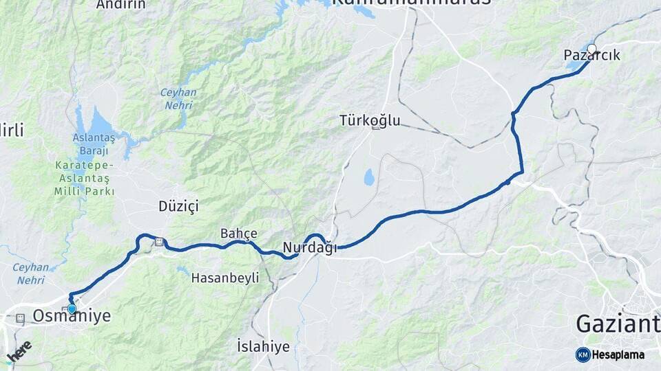 Osmaniye Pazarcık Kahramanmaraş Arası Kaç Km - Yol Haritası