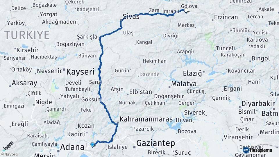 Osmaniye Refahiye Erzincan Arası Kaç Km - Yol Haritası