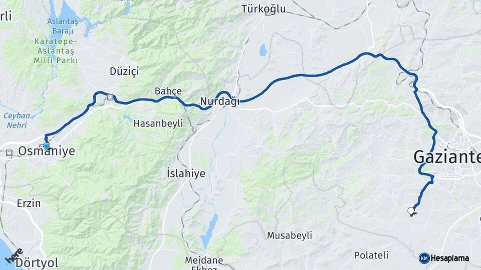 Osmaniye Şahinbey Gaziantep Arası Kaç Km - Yol Haritası