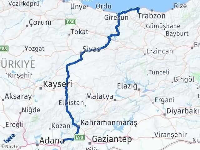 Osmaniye Şalpazarı Trabzon Arası Kaç Km - Yol Haritası