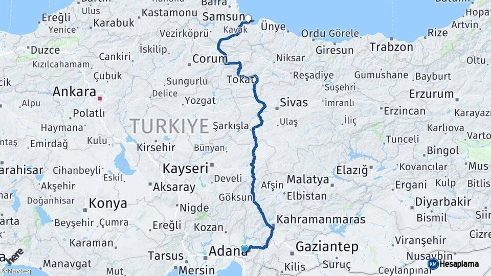 Osmaniye Samsun Arası Kaç Km - Yol Haritası