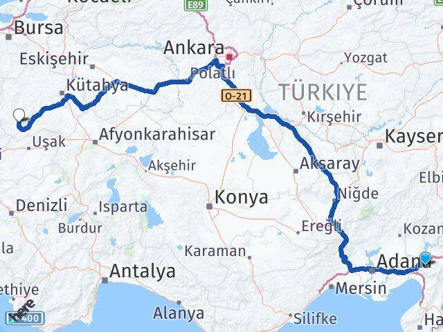 Osmaniye Şaphane Kütahya Arası Kaç Km - Yol Haritası