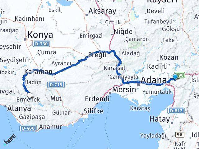 Osmaniye Sarıveliler Karaman Arası Kaç Km - Yol Haritası