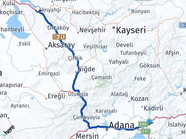 Osmaniye Sarıyahşi Aksaray Arası Kaç Km - Yol Haritası