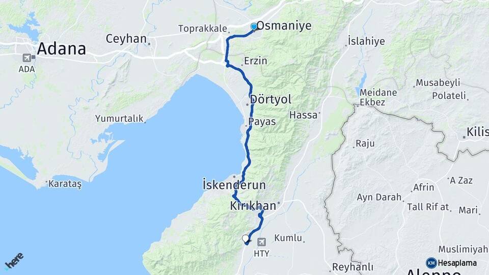 Osmaniye Serinyol Antakya Hatay Arası Kaç Km - Yol Haritası