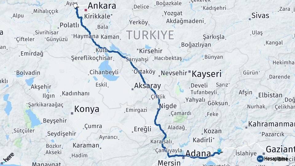 Osmaniye Sincan Ankara Arası Kaç Km - Yol Haritası