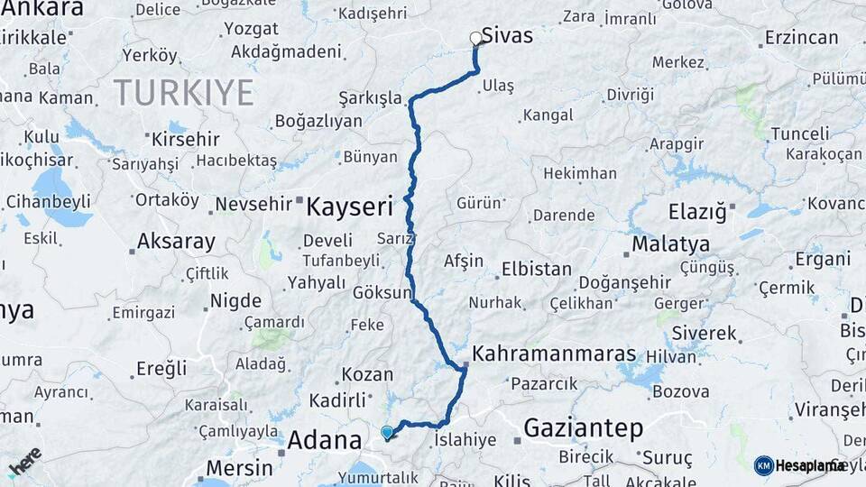 Osmaniye Sivas Arası Kaç Km - Yol Haritası