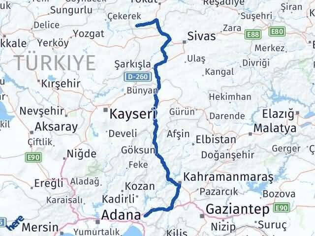 Osmaniye Sulusaray Tokat Arası Kaç Km - Yol Haritası