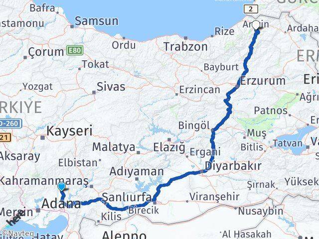 Osmaniye Sumbas Artvin Arası Kaç Km - Yol Haritası
