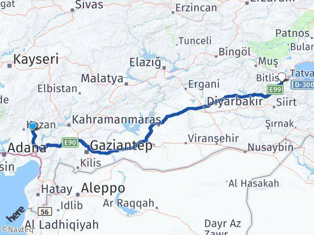 Osmaniye Sumbas Bitlis Arası Kaç Km - Yol Haritası