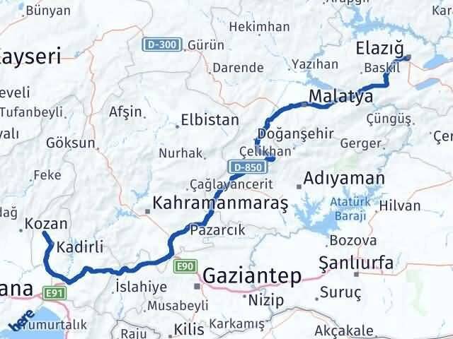 Osmaniye Sumbas Elazığ Arası Kaç Km - Yol Haritası